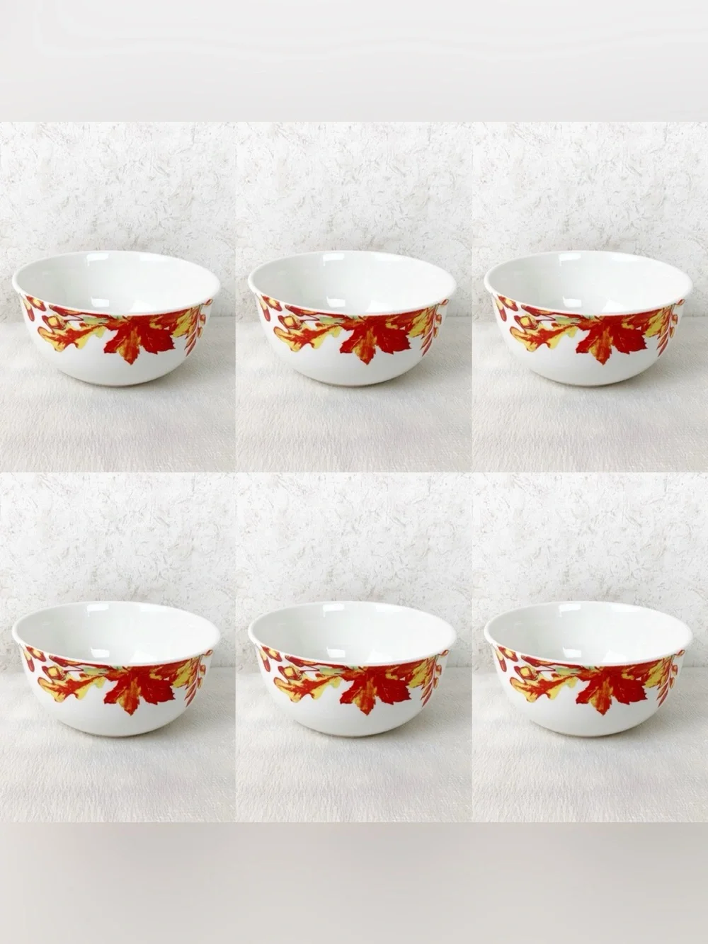 Royal Norfolk 6 Autumn Fall Leaves Acorns Soup Cereal Bowls Thanksgiving Boho